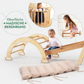 5in1 Montessori Klettergerüst Set: Kletterdreieck mit Rutsche, Kletterbogen, Kletternetz und Kissen, für Kinder 1-7 Jahre – Beige-3