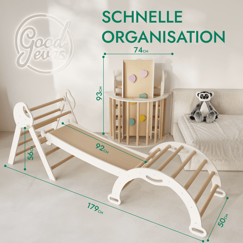 Montessori 4in1 Kletterdreieck für Kleinkinder: Pikler-Dreieck, Kletterbogen, Rutschbrett und Kissen für Kleinkinder